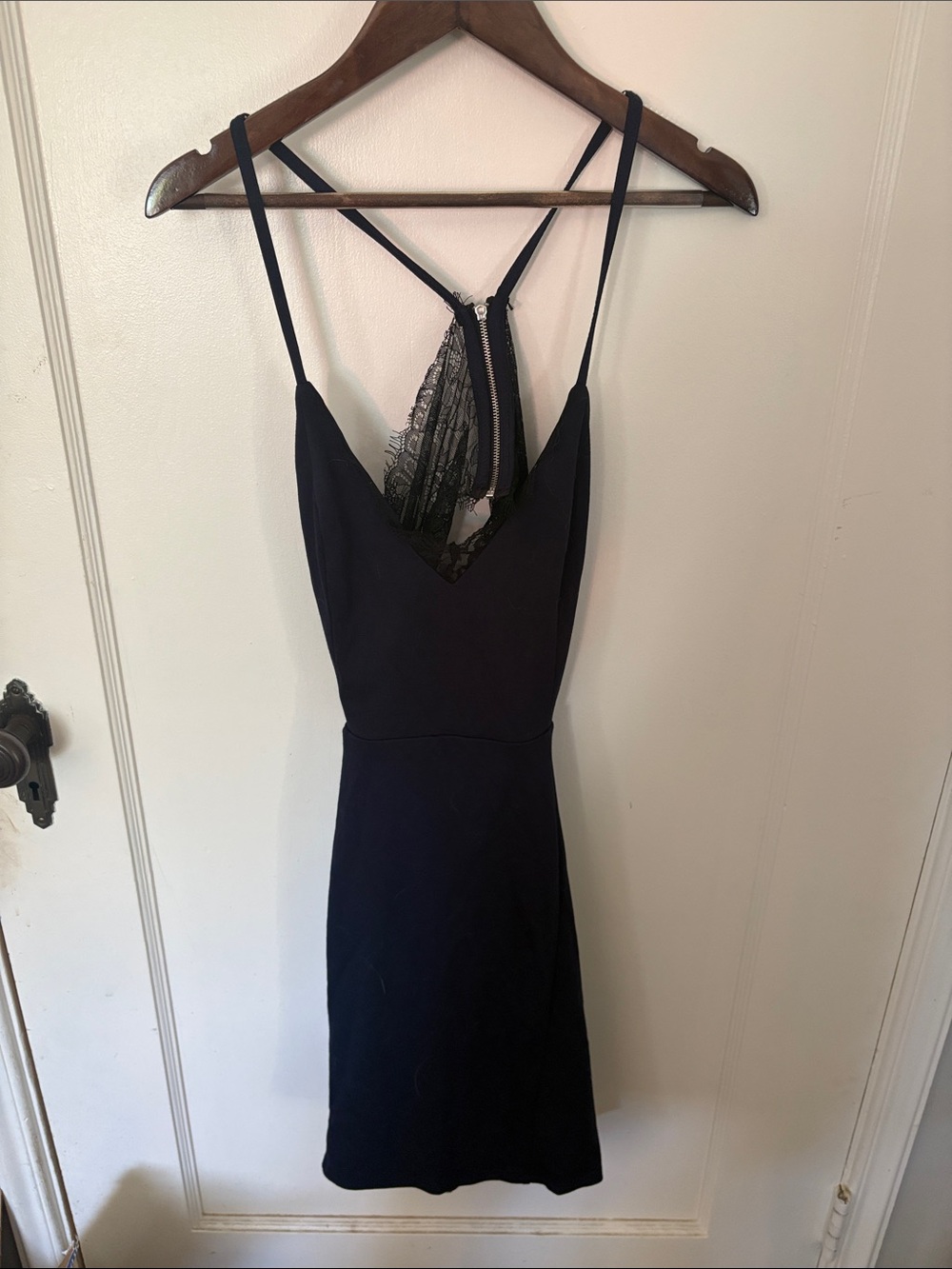 LUSH | Women's Black Lace-Back Slip Dress